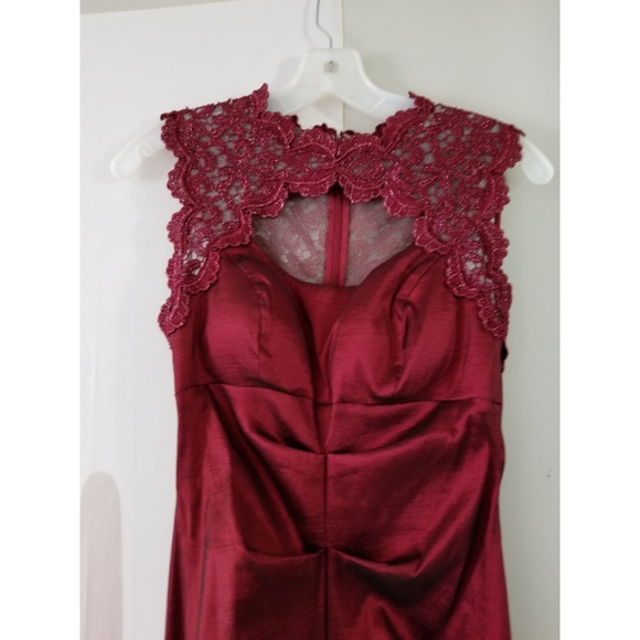 David's Bridal - Red Metallic Mermaid Prom Dress - Picture 2 of 5